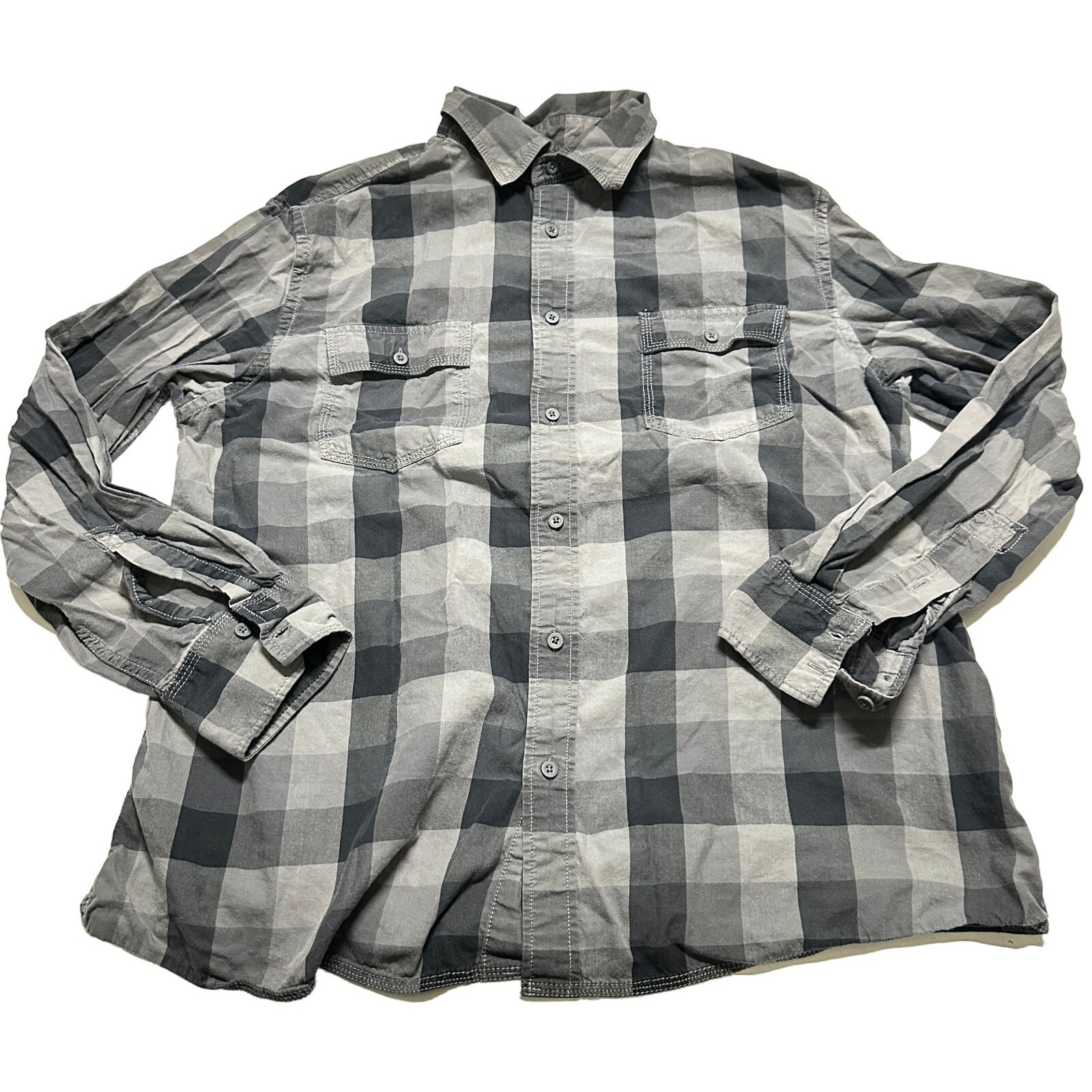 Mossimo Button Up Shirt Men Xl Gray Plaid Checkered Long Sleeve 100% Cotton